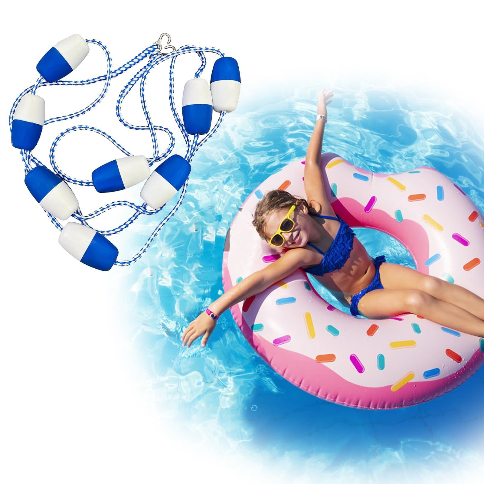 YLLFFLL Swimming Pool Safety Float Line Divider Rope, Indoor Outdoor Pool Divider Rope Deep Shallow End, 76/34/30/25/22/20/18/16 Feet Long Pool Lane Divider, Pool Accessories(45ft/13.7m)