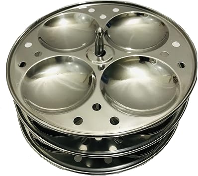 Best Stainless Steel Idli Cooker Maker 3-Rack Idli Stand idli steamer steel Plates Idli Stand, 3 Tier SS idali stand Makes 12, Silver Kitchen Appliances, cookware utensils 7 inch