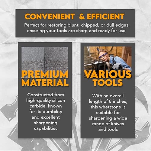 Miniatura 3 de SE Piedra de afilar de doble cara de carburo de silicio de 8 pulgadas, piedra de afilar con granos 120 y 240, incluye estuche de almacenamiento azul