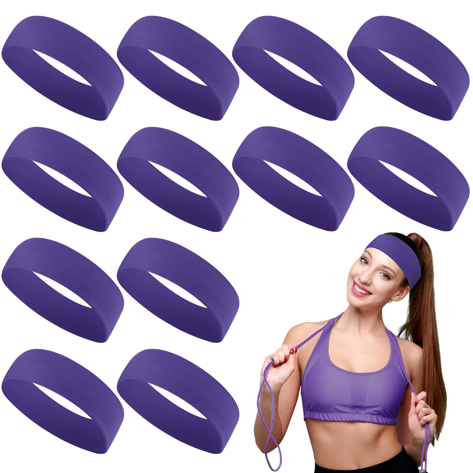 Hotop 12 Pack Sport Headbands for Women Elastic Soft Fabric Hair Bands Sweatbands for Yoga Gym Running Workouts Washing Face Daily Use(Purple)
