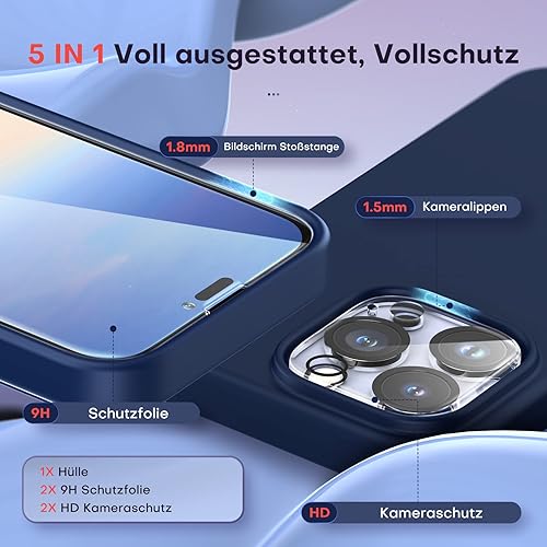 Vista 360 de TOCOL - Funda 5 en 1 para iPhone 11, con 2 protectores de pantalla + 2 protectores de lente de cámara, funda delgada de silicona líquida a prueba