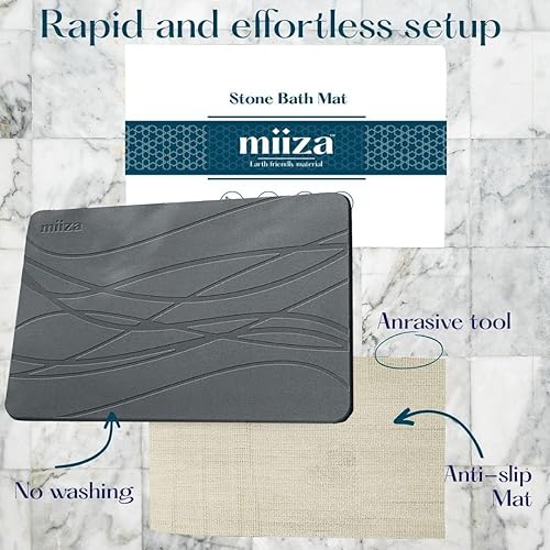 Miniatura 2 de miiza Tapete de baño de piedra de tierra de diatomeas, antideslizante, súper absorbente, de secado rápido, natural, fácil de limpiar, tapete de