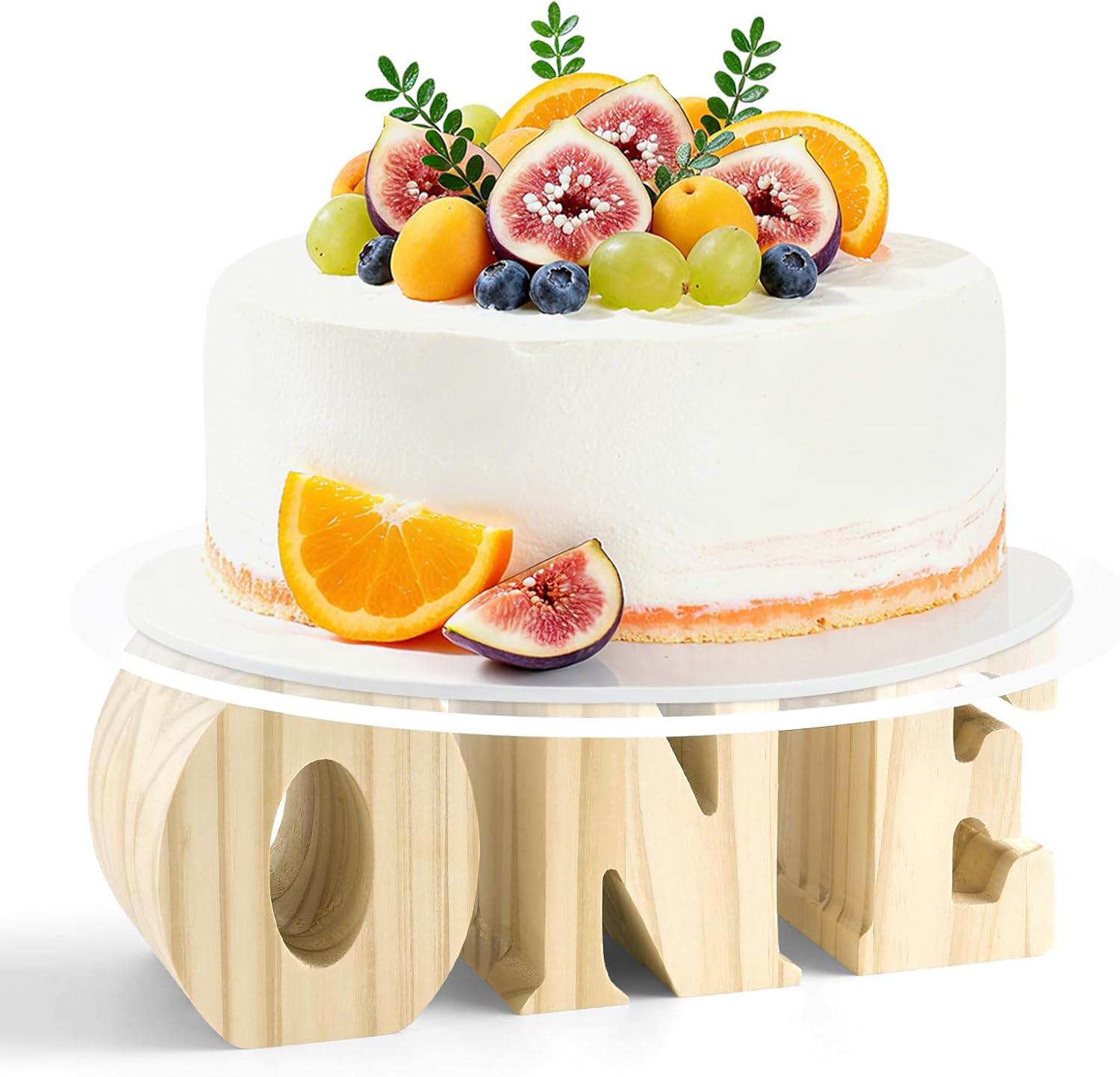 12 Inch ONE Letters Round Cake Stand, Wooden Dessert Display Tray, Round Snack Food Cake Stands for 1st Birthday Baby Shower, Birthday, First Birthday Cupcake Table Centerpiece Decorations