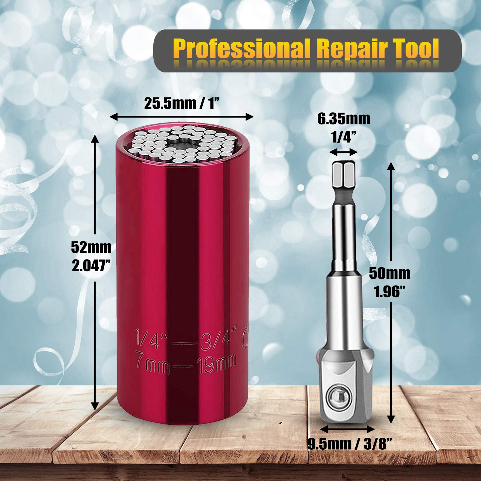 2 Sets Universal Wrench Socket Gifts for Men, 1/4 to 3/4 inch Universal Grip Ratchet Tool Sets with Power Drill Adapter, Best Unique Gadgets for Men Handy DIY Tools Dad Father Husband Boyfriend Him