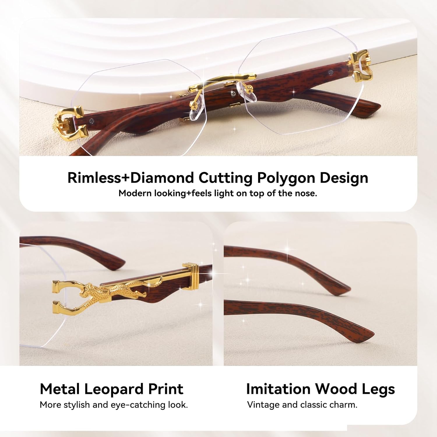 Dollger Rimless Rectangle Sunglasses for Women Men Fashion Hip hop Frameless Designer Shades Wooden Y2K Square Sun Glasses - Image 5