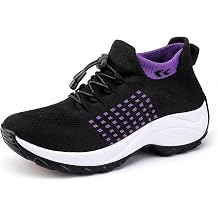 Womens Comfort Slip On Walking Sneakers, Breathable Thick Sole Trainers | Orthopedic comfy sneakers, massage arch insoles, knit upper non slip sole fit jeans, leggings for walk, gym and daily travel