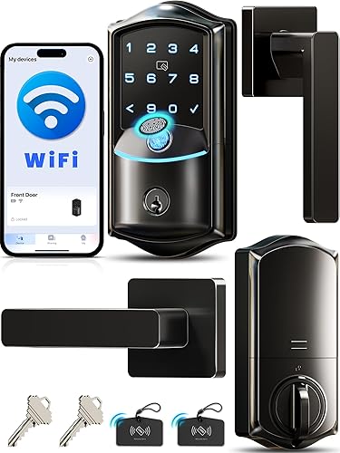 Veise VE027-L Built-in WiFi Smart Door Lock with Lever Handle Set, Fingerprint keyless Entry Door Lock, App Remote Control, Electronic Digital