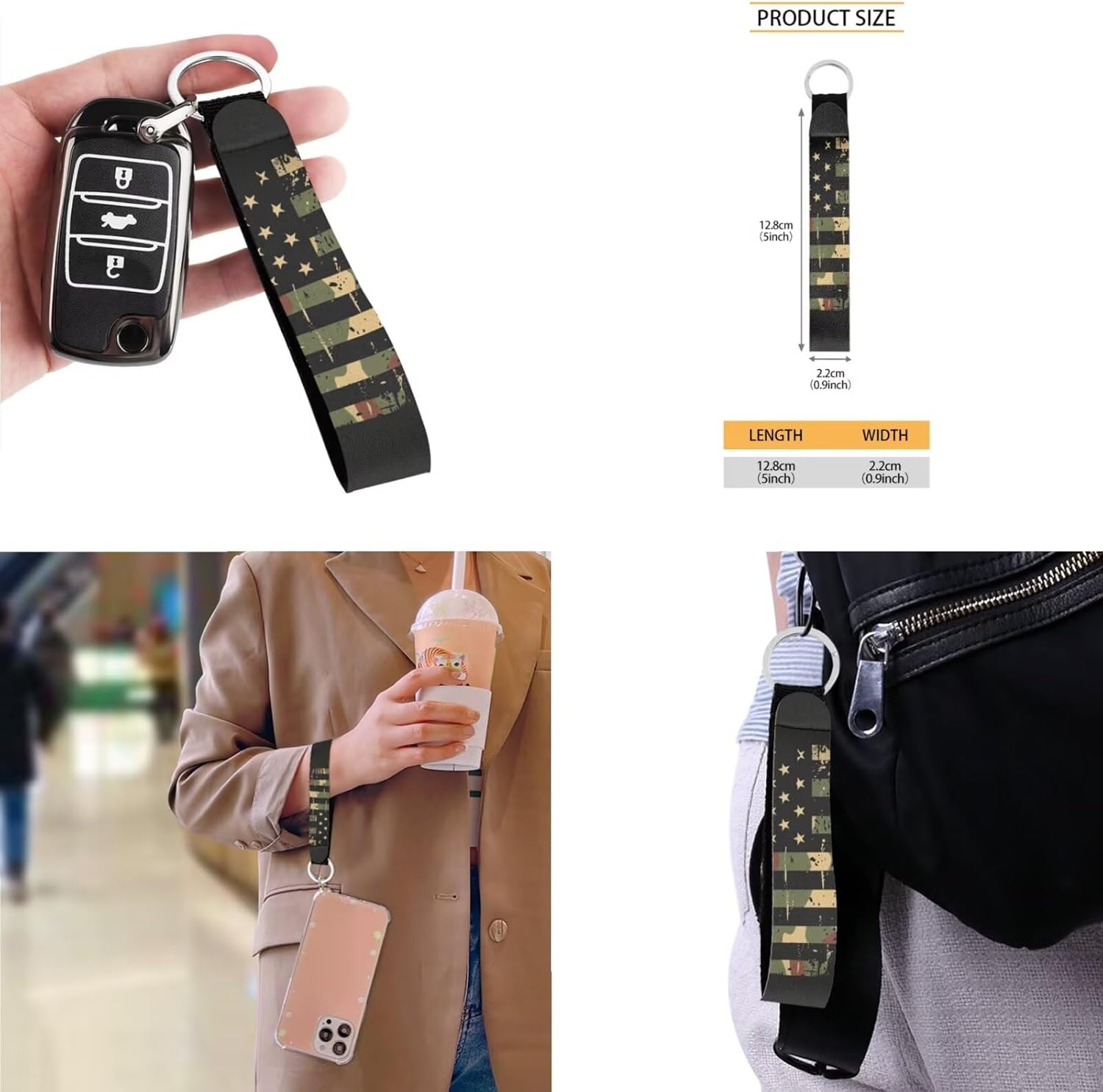 Ystardream Camo American Flag Print Backpack for Boys with Lunch Bag Set 17 Inch Independent Day School Bag Elementary Supplies for Patriotic Teenager 4 Pcs with Pencil Case,Keychain and Lunch Bag