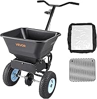 VEVOR 100LB Broadcast Spreader Walk-Behind Push Fertilizer Seeder, 0-9.8ft Width, 13in All-Terrain Tires for Seed Salt Ice Melt