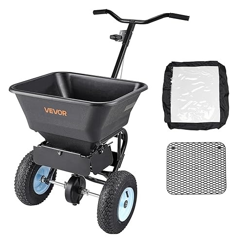 VEVOR Broadcast Spreader, 100LBS Capacity, Walk-Behind Push Spreader, 0-9.8ft Spreading