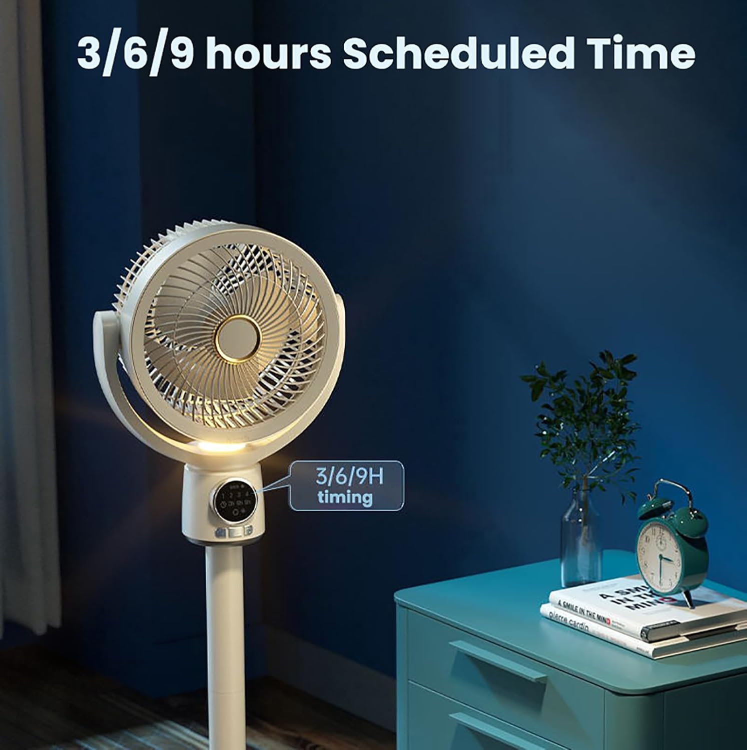 Wireless Pedestal Fan with Night Light USB Floor Electric Fans Home Shaking Head Remote Control Timing 5 Speed Table Cooler Adjustable Height,White,858 * 260 * 260mm