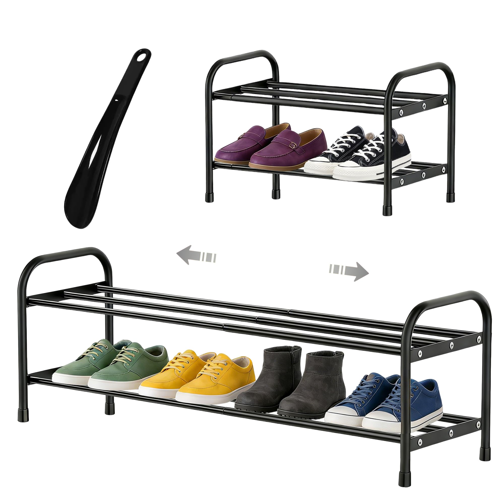 JANORS Expandable Shoe Rack,2 Tier Sturdy Metal Adjustable Shoe Storage