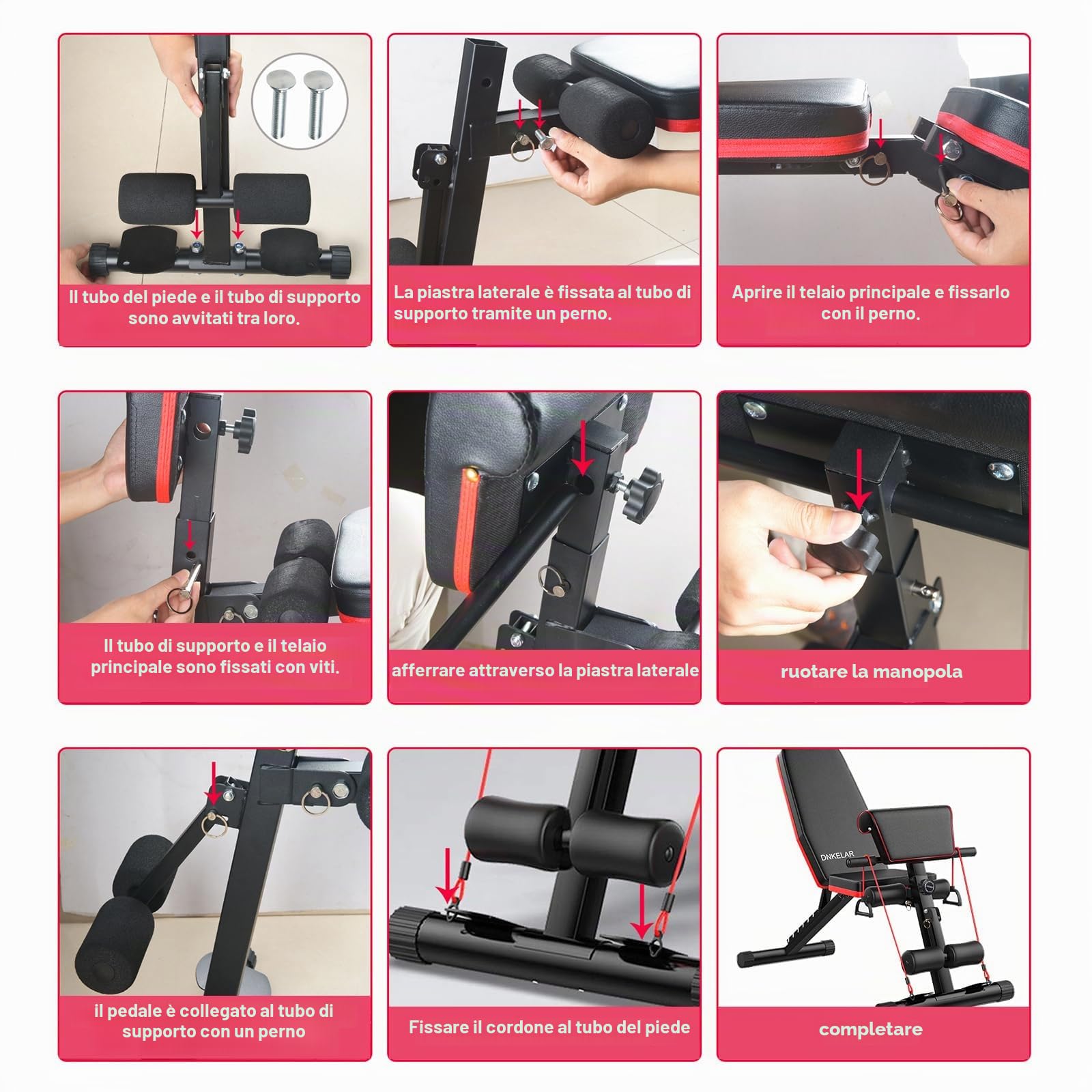 Panca Pesi 5-in-1 Regolabile Multifunzione, Pieghevole da Allenamento per Addominali, 7 Direzioni Schienale Regolabile, Fitness per Casa Palestra Max 150kg