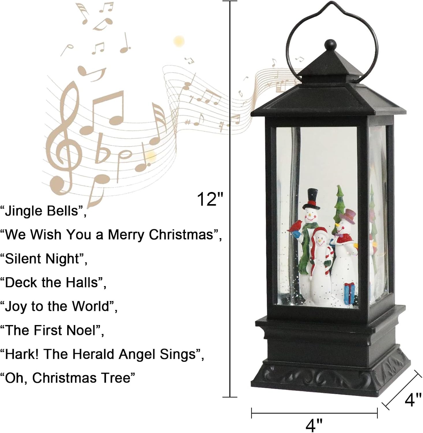 Eldnacele Singing Battery Operated Musical Lighted Christmas Snowman Water Glittering Swirling Snow Globe Lantern with Music Christmas Home Decoration and Gift, Snowman Family - Image 3