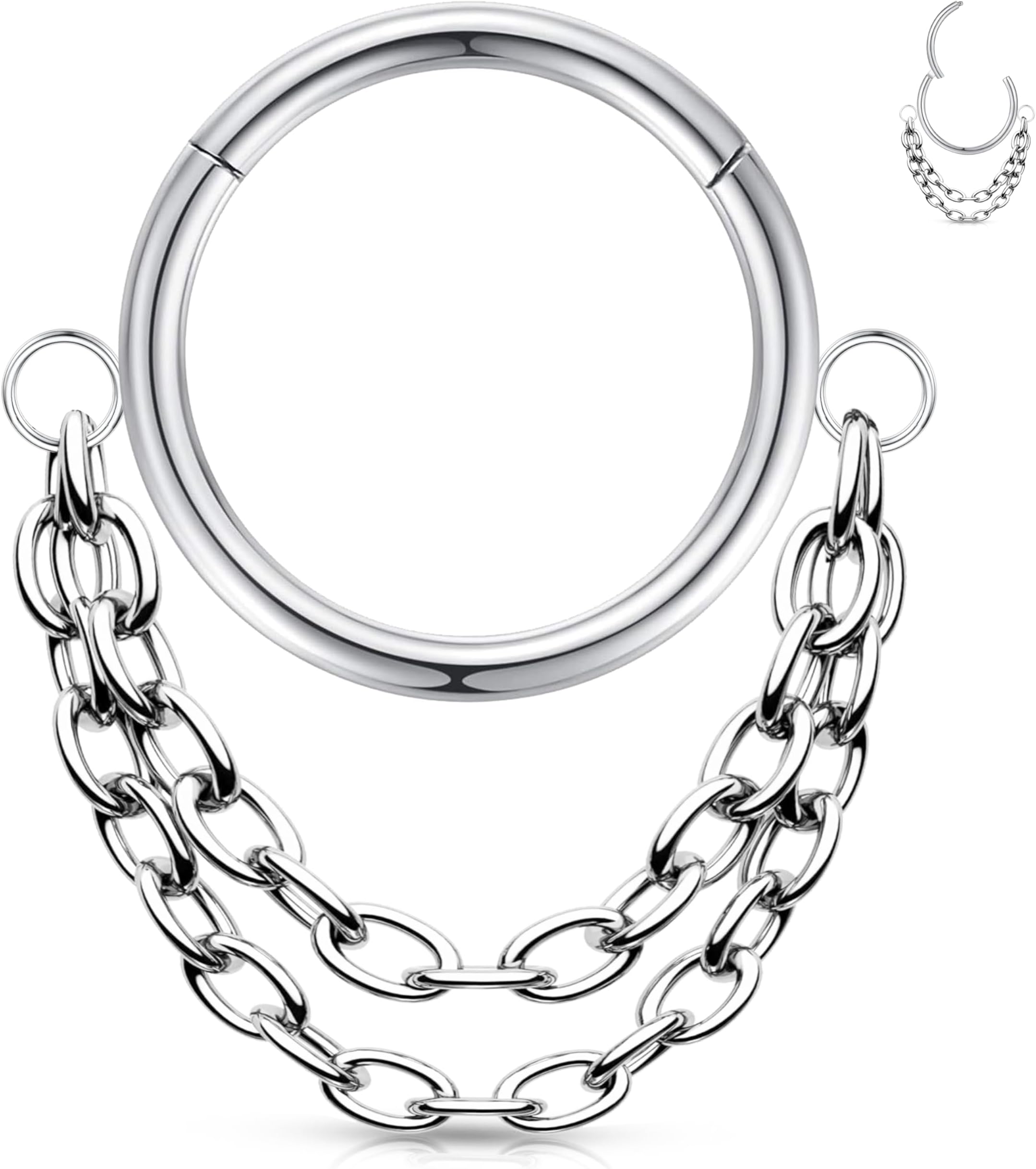 16G 316L Hinged Septum Ring Dangle Chain Nose Ring Surgical Steel Daith Earrings Conch Daith Rook Tragus Piercing Jewelry Small Hoop Earring