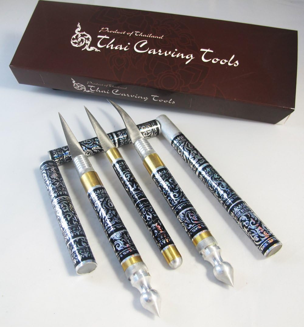 SET 3 THAI FRUIT AND SOAP CARVING KNIFE KNIVES BRASS HANDMADE BLACK COLOR: Home & Kitchen
