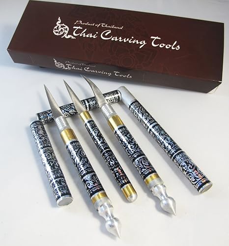 Miniatura 2 de Juego de 3 cuchillos tailandeses para tallar frutas y jabón de latón hecho a mano color negro