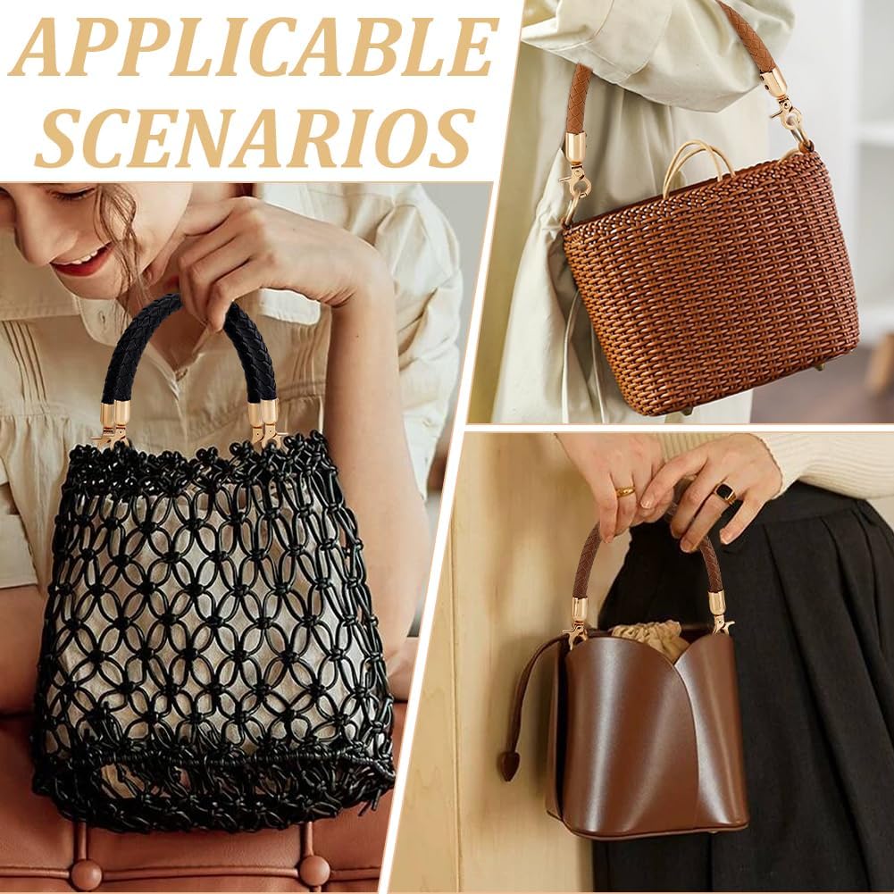 PH PandaHall 2pcs Braided Bag Handles, 11.8 inch Purse Straps Purse Handle Replacement Leather Bag Strap Short Handbag Strap with Golden Buckle for DIY Underarm Bag Tote Crochet Bag, Chocolate Color - Image 3