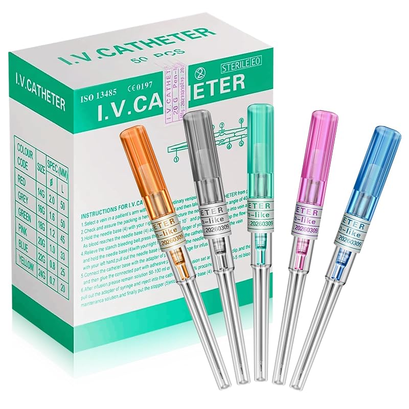 Agulhas com cateter para piercing Jconly, pacote com 50 unidades, calibres 14G, 16G, 18G, 20G e 22G