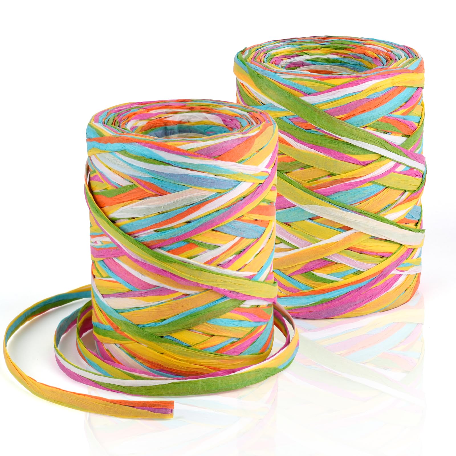 BEVTEE 175 Yards Raffia Yarn for Crochet, Ribbons for Crafts, Colorful