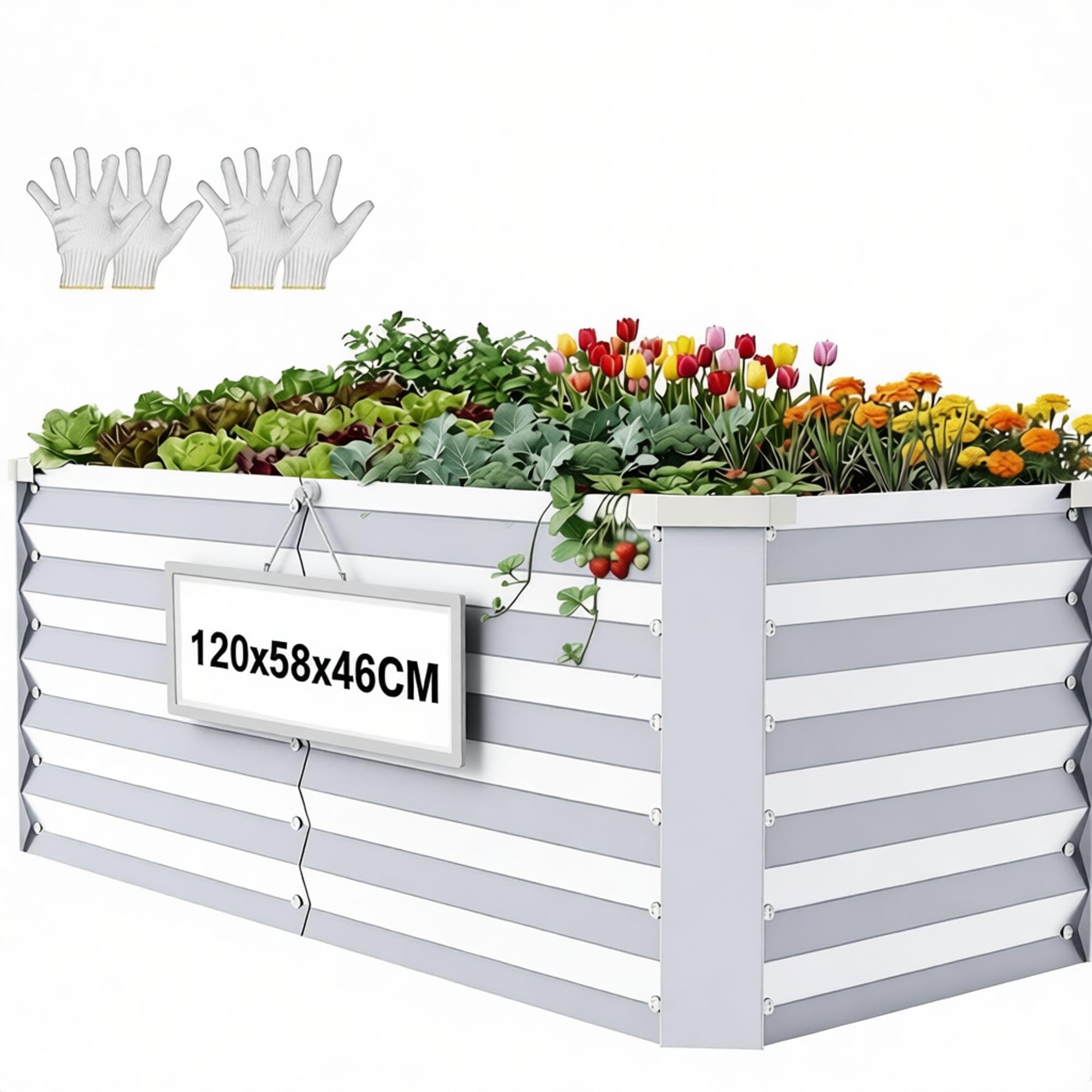YITAHOME Raised Beds for Garden, 1550 L Raised Bed Made of Metal with 0.35 mm Galvanised Steel, Planter with Safety Edge and 4 Support Poles for Garden Fruits and Vegetables ⟮Silver, 240 x 120 x 54 cm