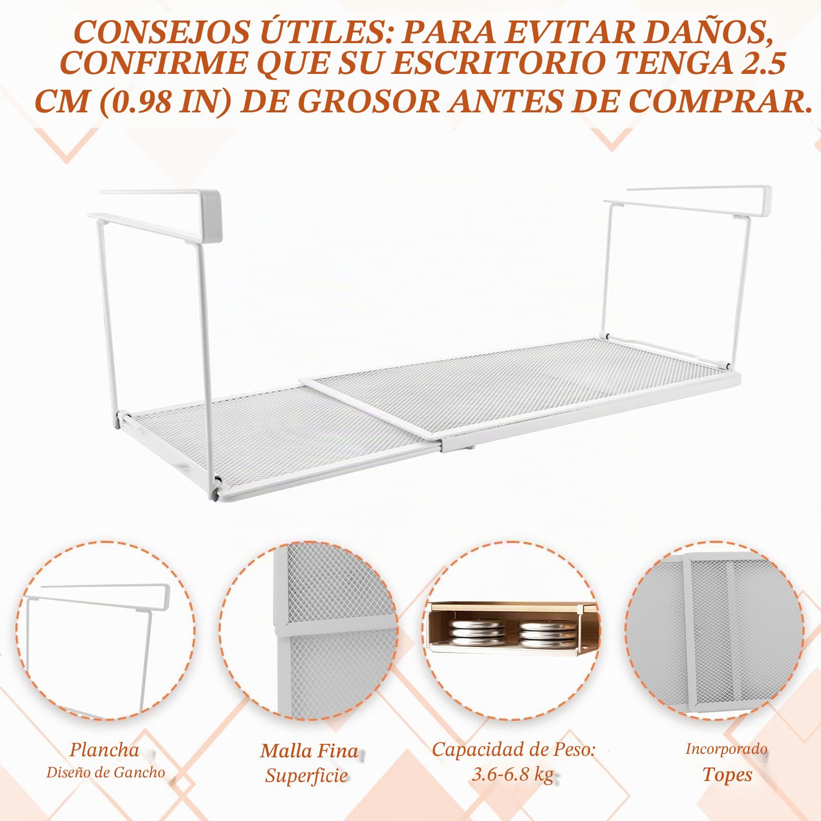 DAJAVE 2 cestas colgantes de metal con ajustable de 38 a 70 cm, cesta colgante extensible debajo de la estantería, estantería ajustable para debajo del armario de metal, organizador en armarios de