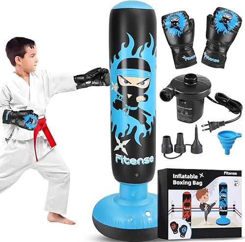 Miniatura 8 de Kids Punching Bag, 63 Inch Inflatable Punching Bag with Electric Air Pump & Gloves, Kids Boxing Bag for Boys Girls Age 6-12, Dinosaur Ninja Boxing