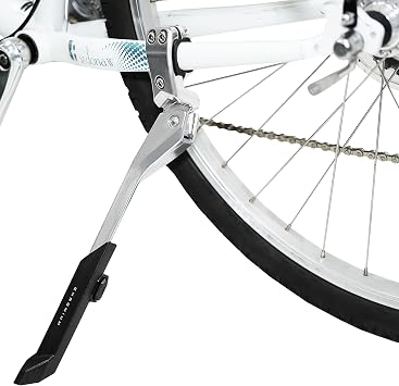 BV Rear Bike Stand for 24"-28" Bikes - Adjustable Bike Kickstand for Adult Bike with 8 Height Levels, Non-Slip Foot & Clamp Grip Silver, Capacity 77 lbs, Single Mount