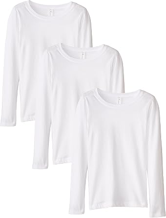 Clementine Little Girls Everyday Long Sleeve Tee 3-Pack, White,Small 6-6x