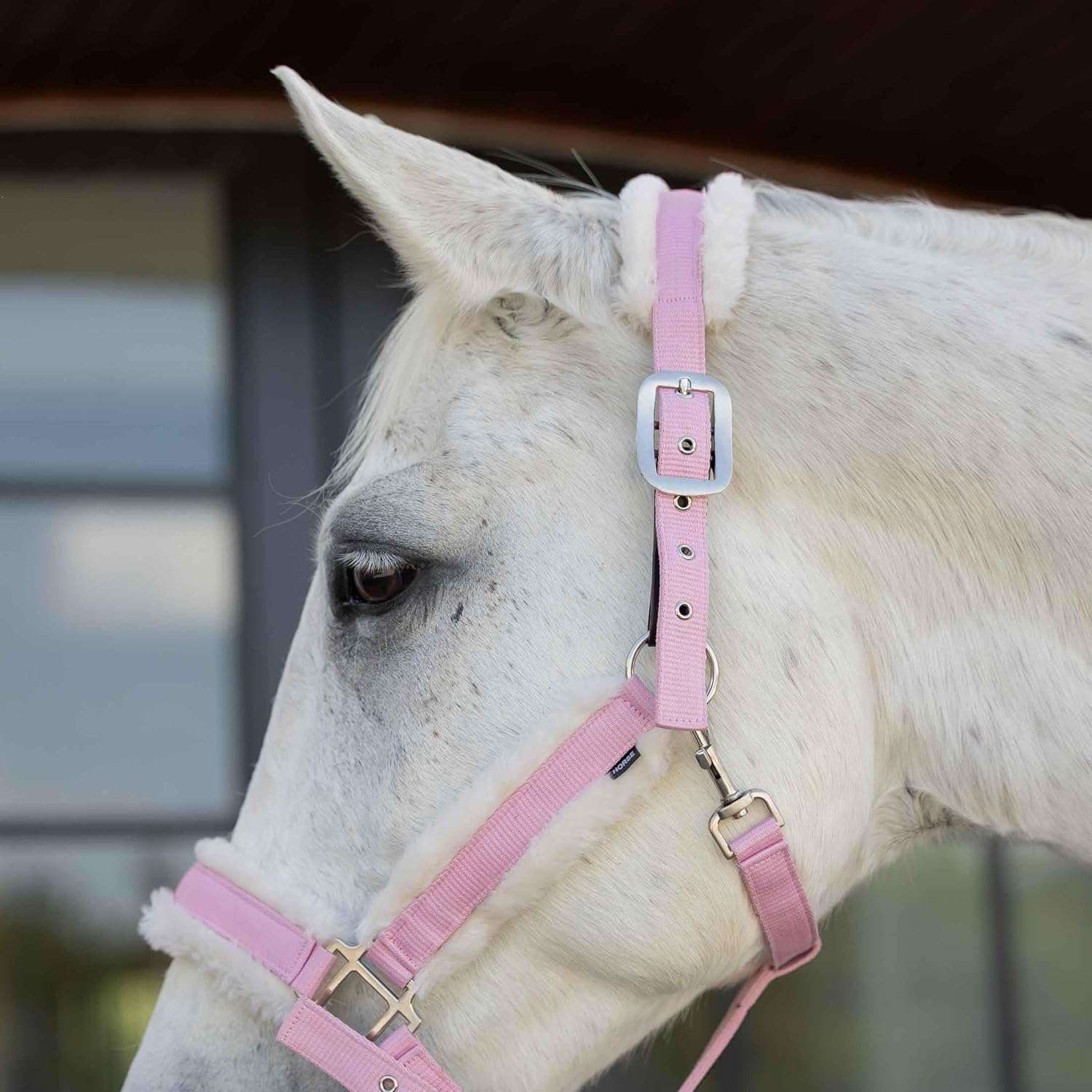 Equinavia Valkyrie Ultra Fleece Breakaway Horse Halter | Padded Fleece Adjustable Safety Halter with Nylon Webbing - Sweet Pink/Ivory White - Horse