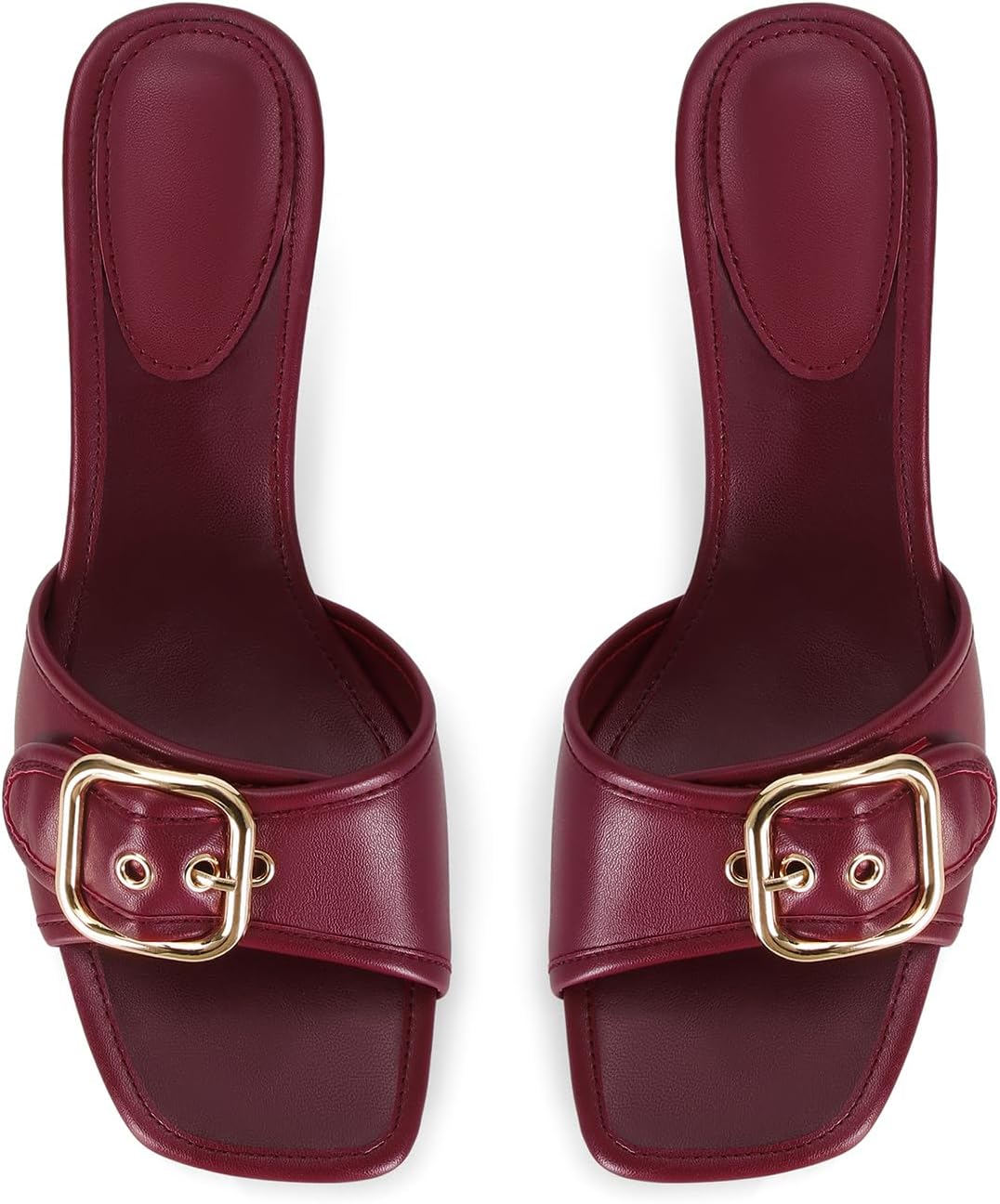 Dsevht Black Kitten Heel Sandals Stiletto Low Heels Slip On Slides Mule Sandal Square Open Toe Dress Shoes for Women - Image 4