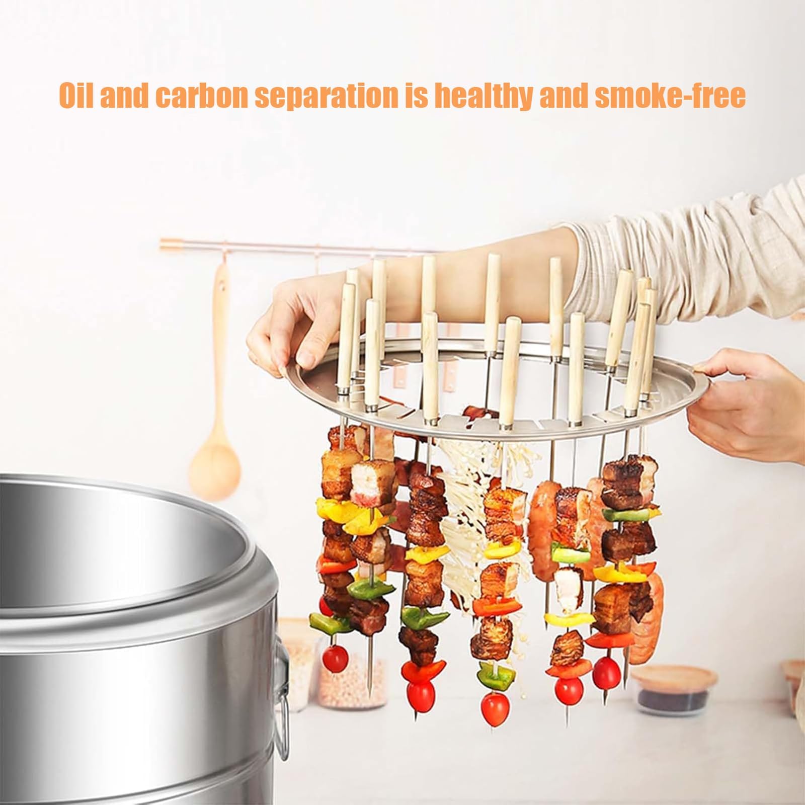 Barbecue portatile a carbone con spiedini | Fusto in acciaio inox a doppio strato con separazione olio-fuoco e circolazione del calore a 360° per cucinare all'aperto