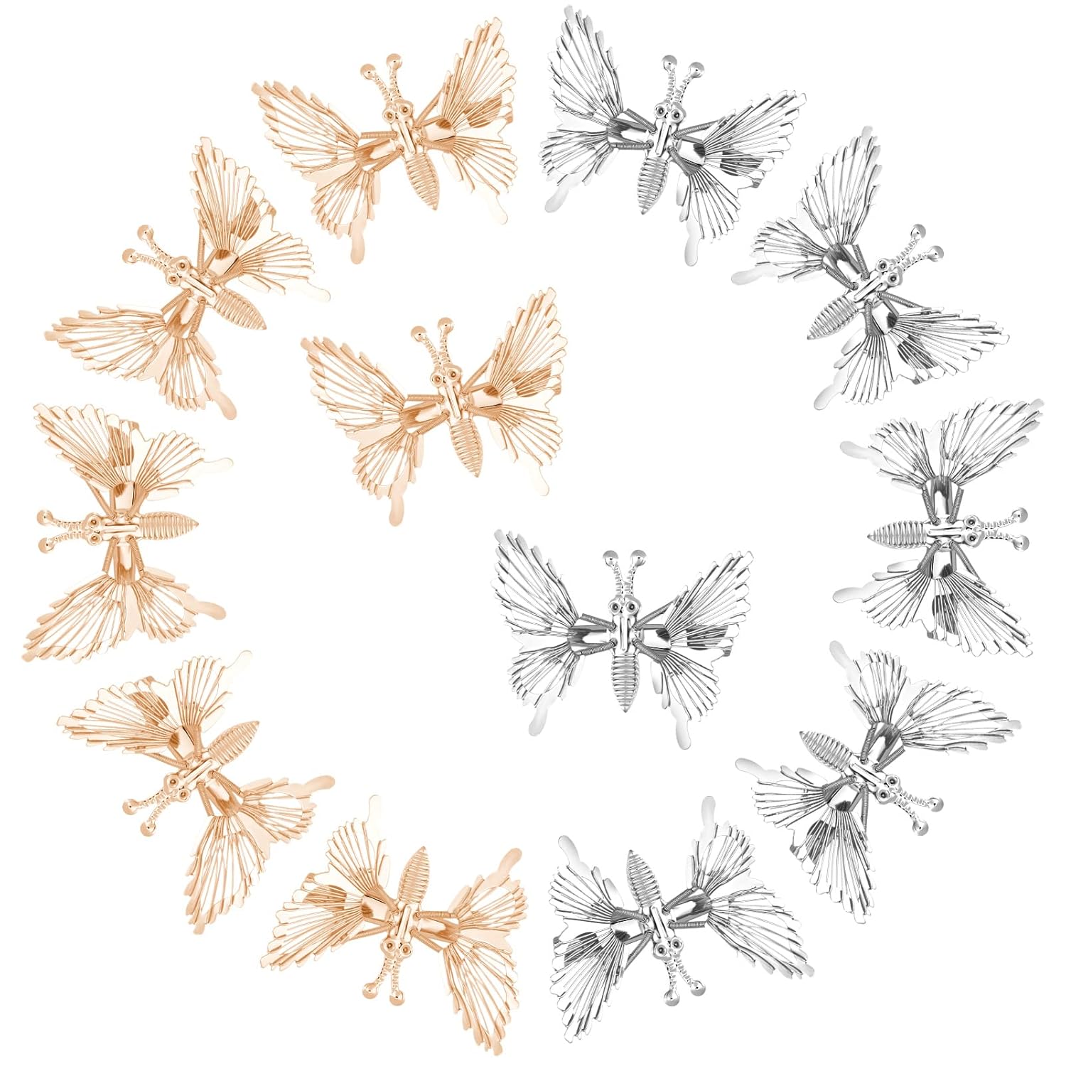 12 Pieces Metal Butterfly Hair Clips Metallic Hollow