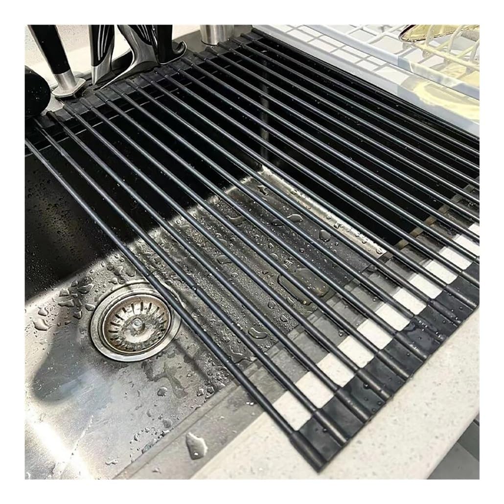 Escurridor de platos enrollable, escurridor de platos enrollable envuelto en silicona para cocina, alfombrilla de secado plegable multiusos para colocar sobre el fregadero, alfombrilla de drenaje ant