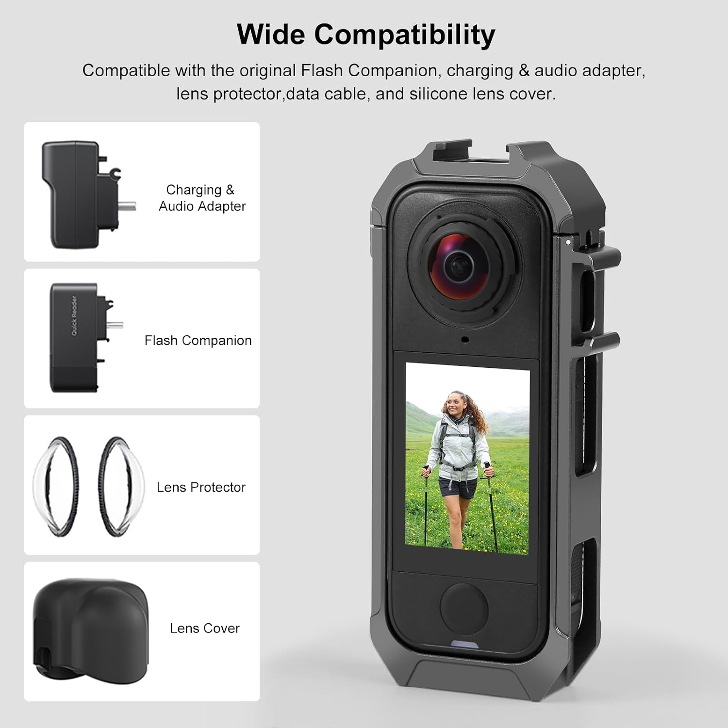 TzeFoz Magnetic Protective Cage for Insta360 X4 Air - Shockproof Aluminum Alloy Housing with Dual Cold Shoe Mounts, Ultra-Thin Fit for Tripods & Selfie Sticks