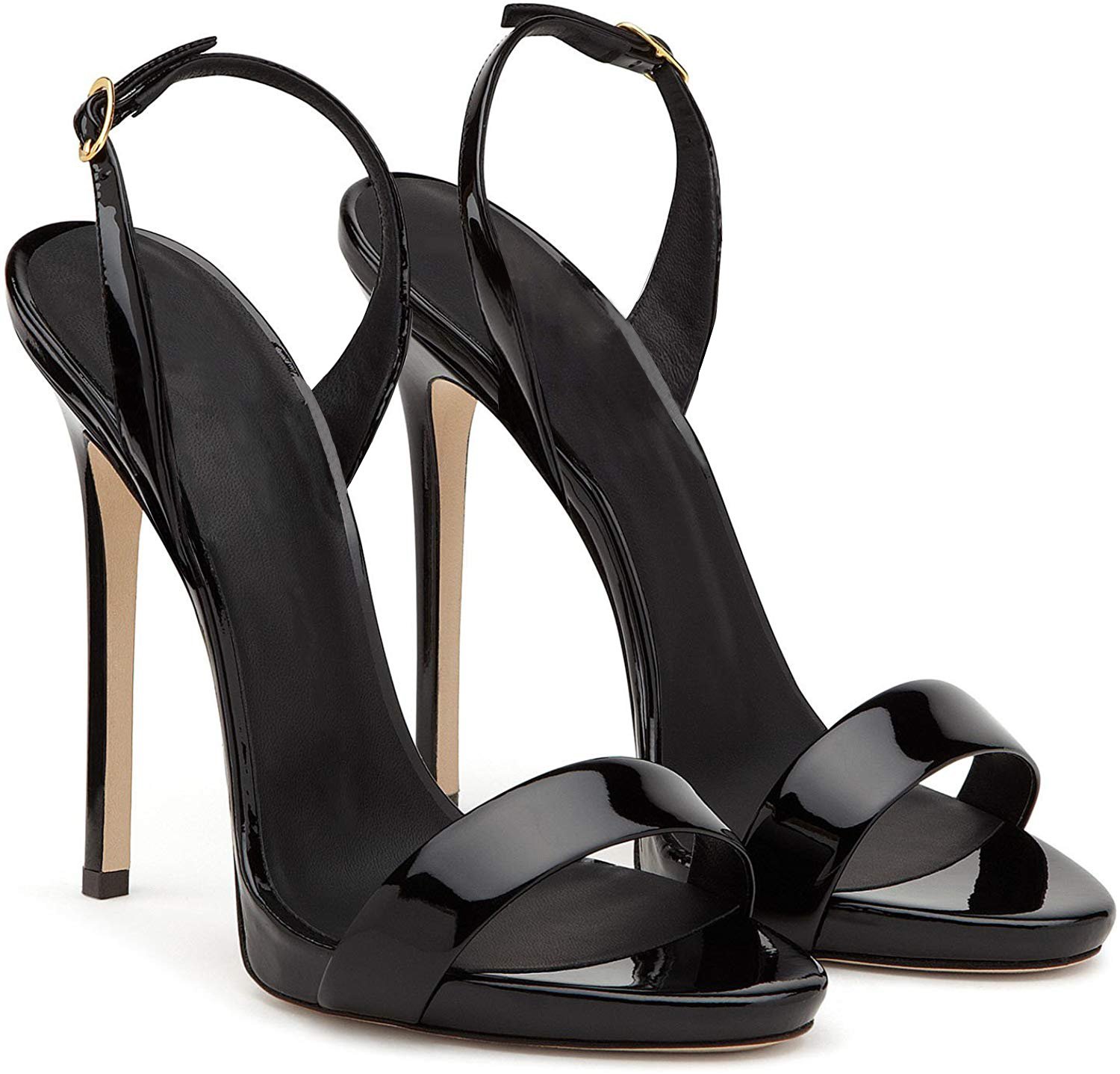 elashe Donna Sandali in Pelle Lucida Slingback Tacco a Spillo 12 cm Punta Rotonda con Fascia Posteriore Eleganti per Estate Feste e Notti di Matrimonio