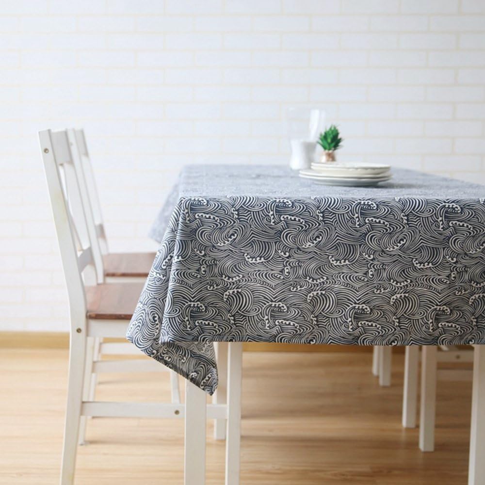 Japanese Style Tablecloth Square Cotton Linen Blend Navy