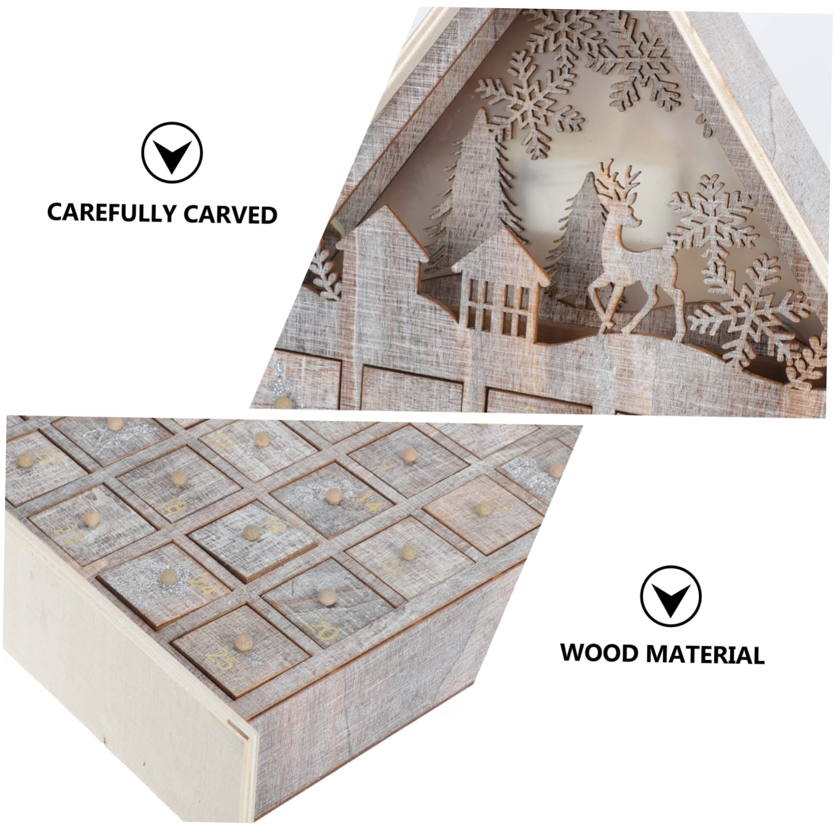 PRETYZOOM Holz Adventskalender für Junge Mädchen mit Weihnachtsgeschenkhalter aus Hochwertigem Material Weihnachtsdekoration für Schreibtisch und Wohnzimmer