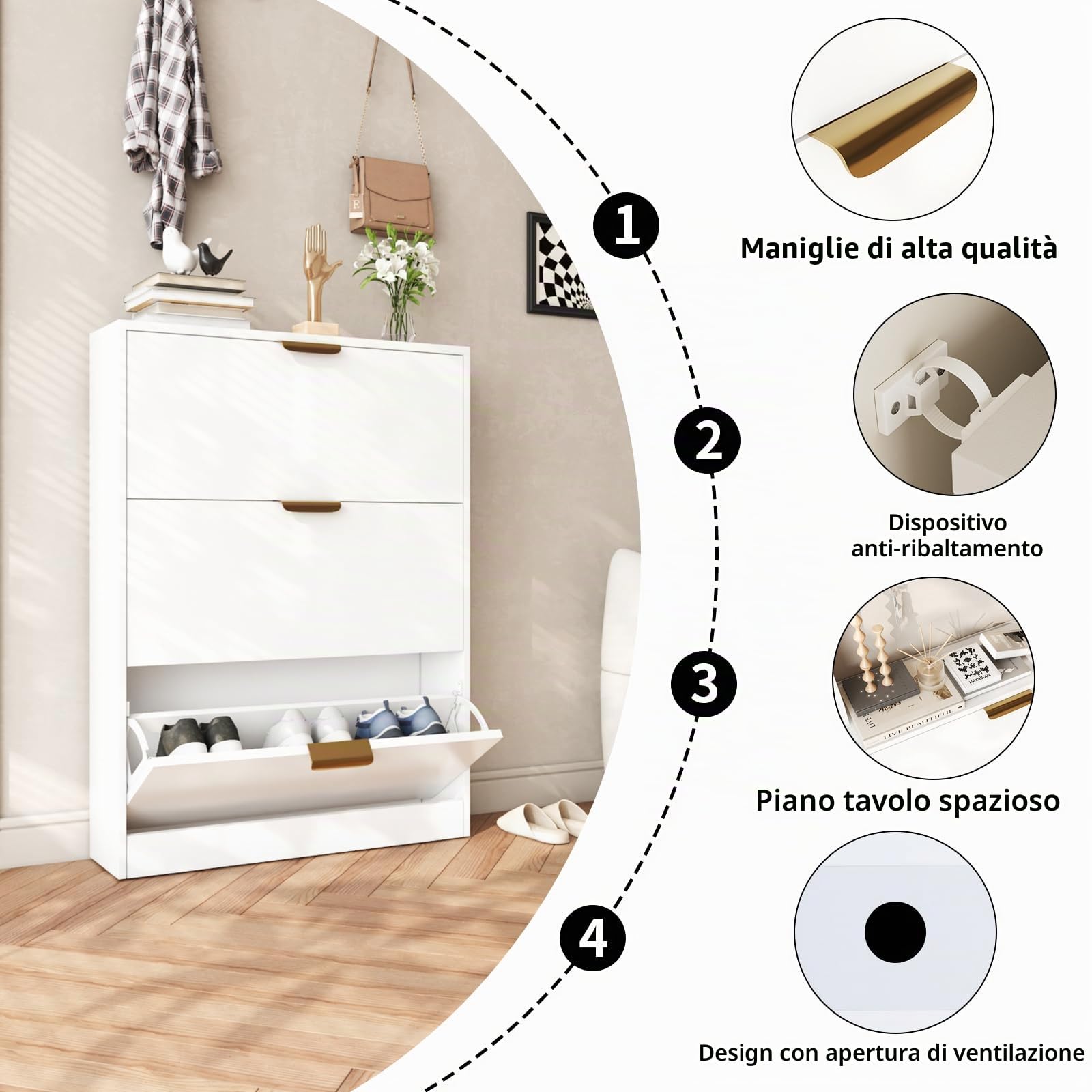 VOWNER Scarpiera Slim, 17cm Portascarpe Salvaspazio, Bianco