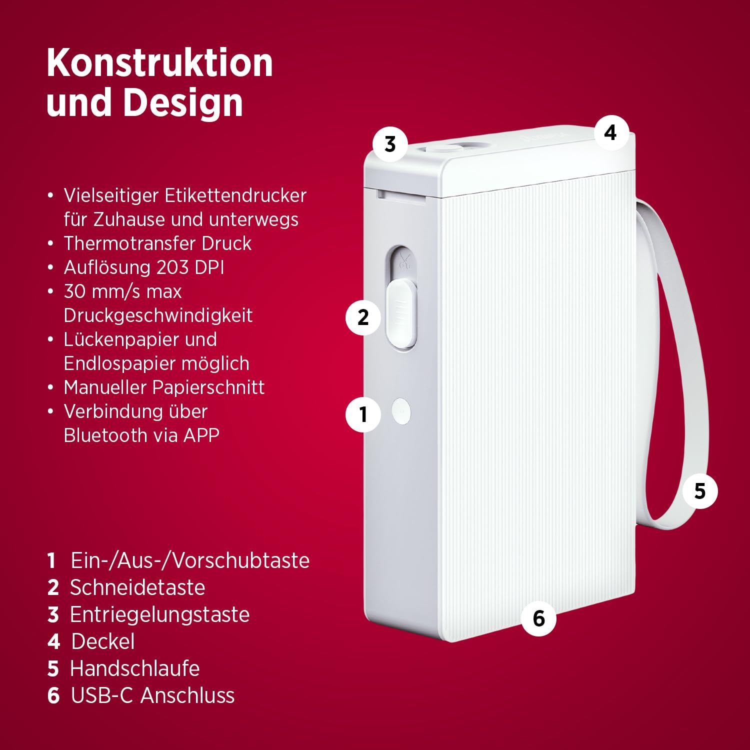 Olympia P22 drukarka etykiet do domowego biura i materiałów biurowych | drukarka termiczna Bluetooth do kuchni, biura i hobby | drukarka etykiet do papieru ciągłego | wodoodporna i odporna na