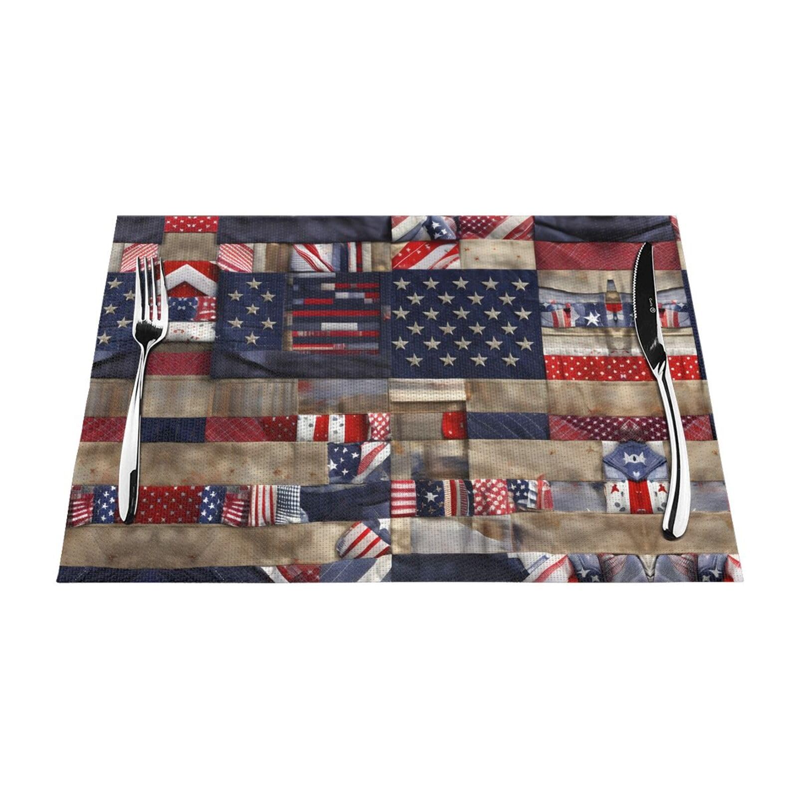 Sets de table drapeau américain lavables lot de 6 pièces imprimé patchwork pour cuisine