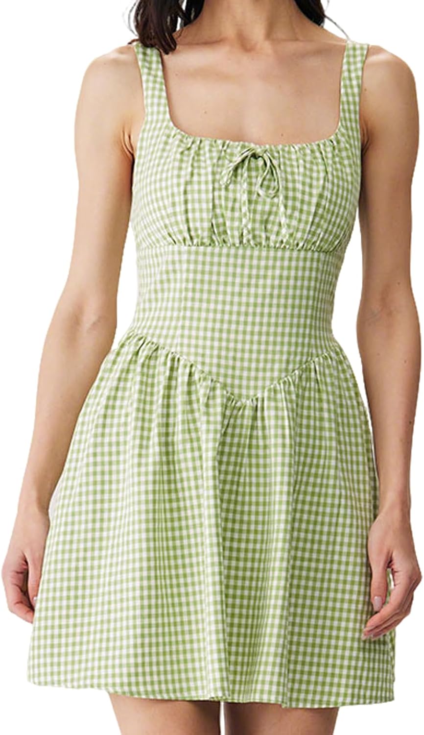 RIHOAS Plaid Dress Women Sleeveless Flowy Summer Mini Dress