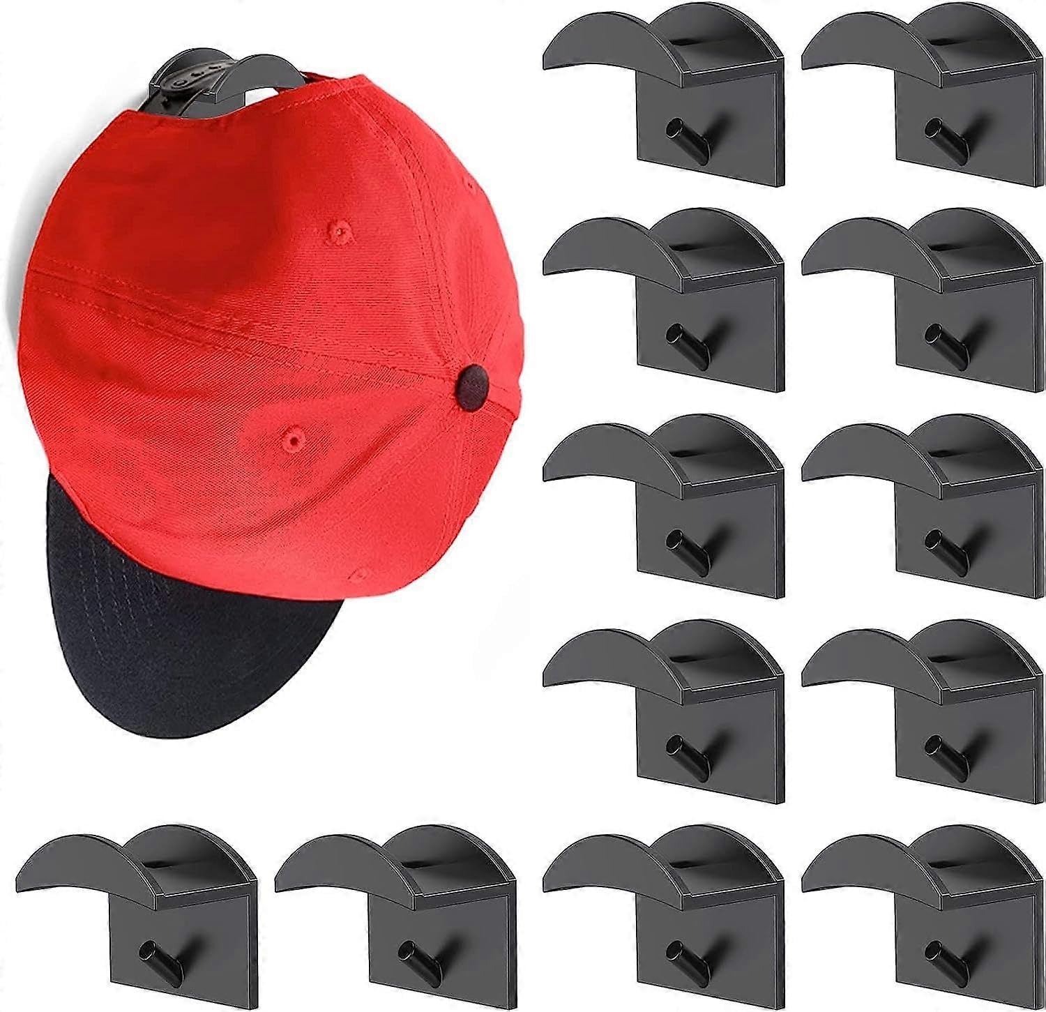 JOYHAPPST Dww-Pack of 12 self-Adhesive hat Hooks for Baseball caps, Suitable for wall mounting Without Drilling. Hat Organizer