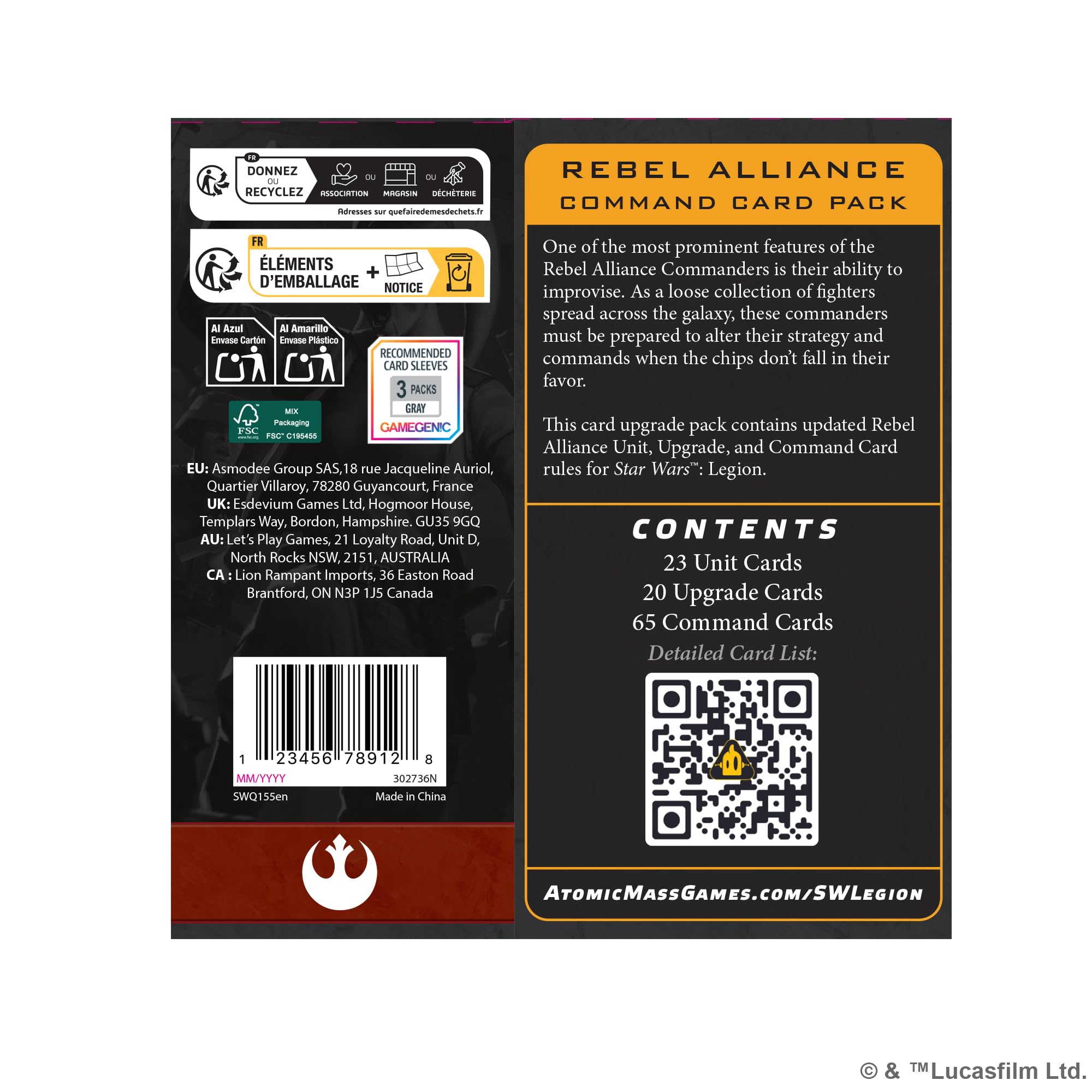 Star Wars Legion Rebel Alliance Command zestaw kart - gra planszowa dla dzieci i dorosłych, od 14 lat, 2 graczy, 3 godziny czytania, wyprodukowana przez Atomic