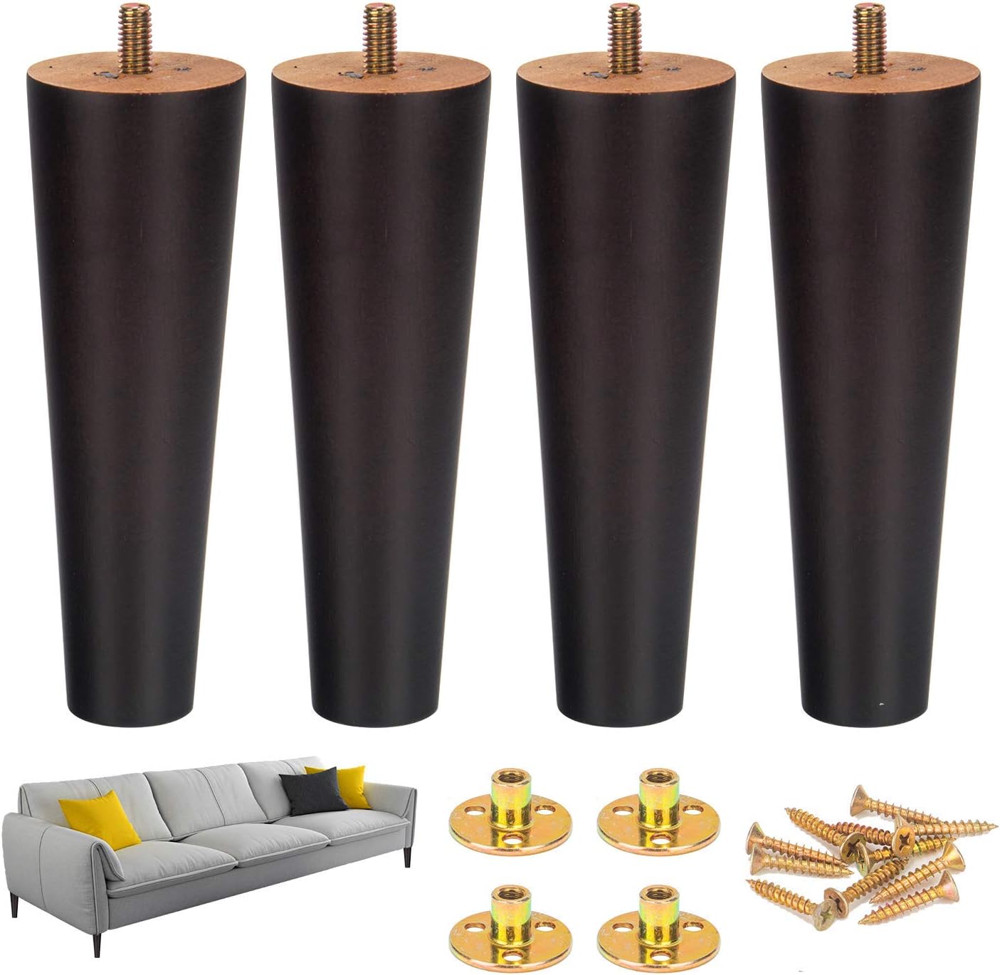 6 Inch Round Wood Sofa Legs Set of 4PCS Wooden Replacement Couch Legs for Armchair Coffee Table Cabinet Chair Dresser Ottoman Furniture Feet