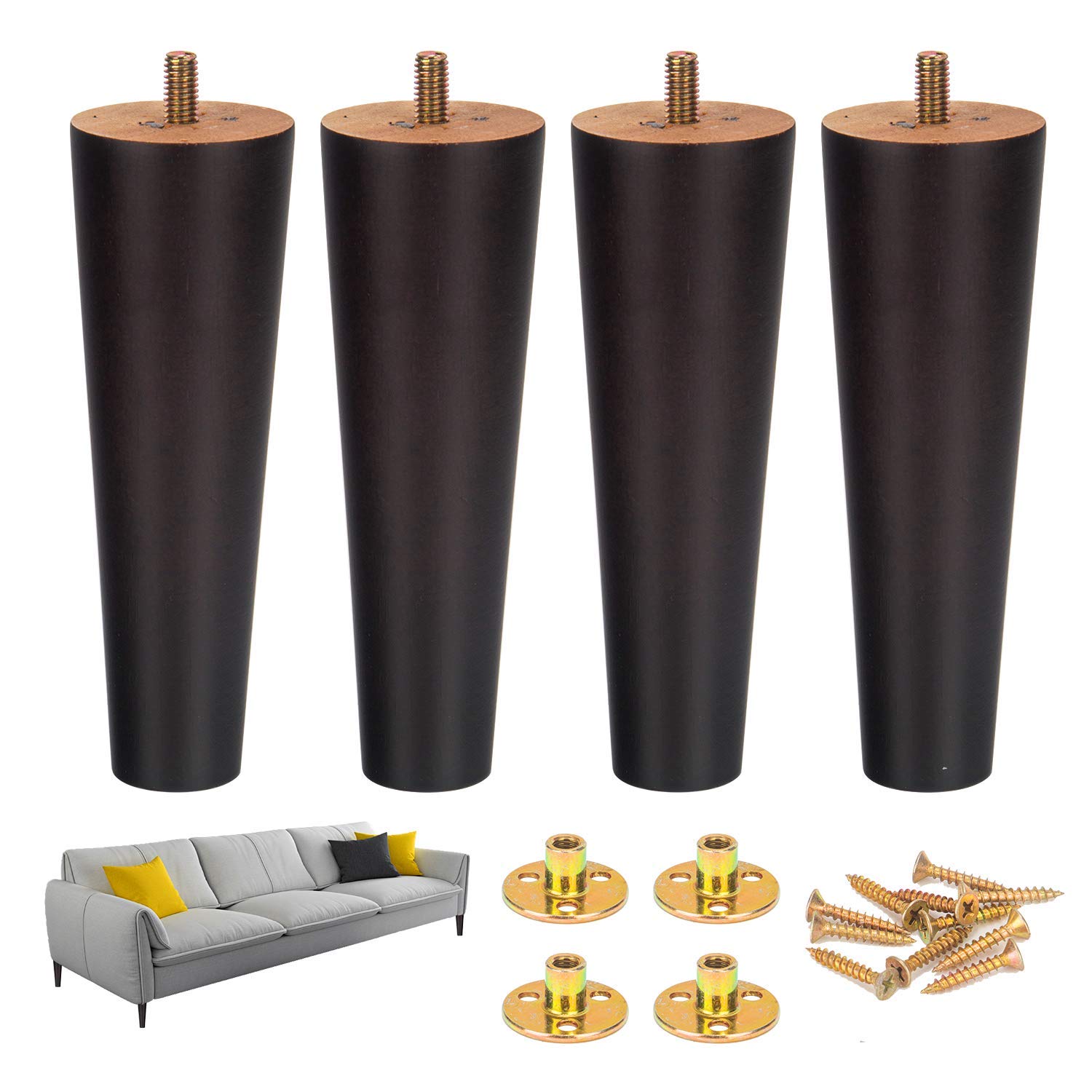 6 Inch Round Wood Sofa Legs Set of 4PCS Wooden Replacement Couch Legs for Armchair Coffee Table Cabinet Chair Dresser Ottoman Furniture Feet