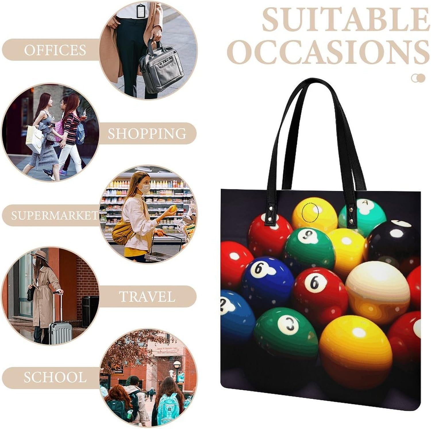 Pu Leather Color Billiards Tote Bag Soft Shoulder Bags Top Handle Purses And Handbags Weekender Hobo for Women