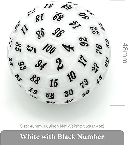 Vista 28 de Dados poliédricos de 100 caras, dados de juego individuales D100, cubo de 100 lados con bolsa negra, dado D100 de 1.890 in (rosa con número azul)