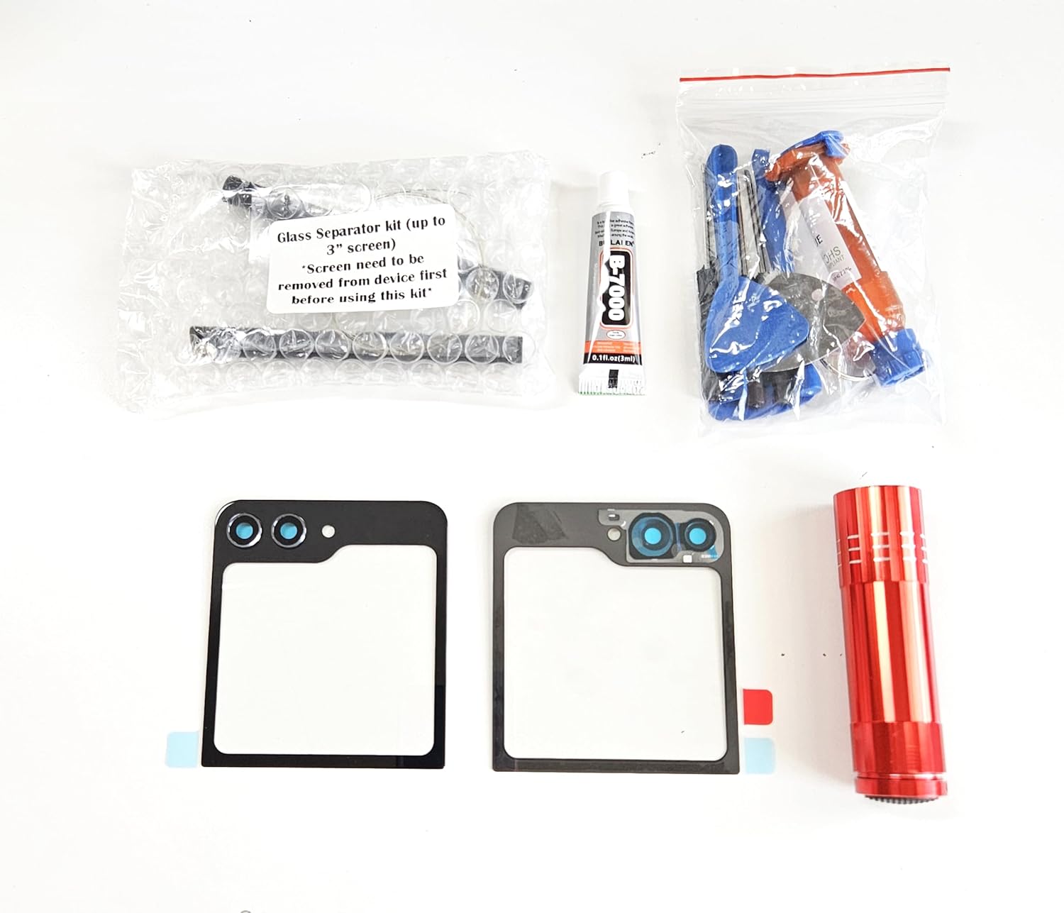MD0410 Repair Kit Compatible with Samsung Galaxy Z Flip 5 SM-F731 Notification Screen Back Glass Battery Housing Cover Replacement (Notification Glass Screen w Repair Kit)
