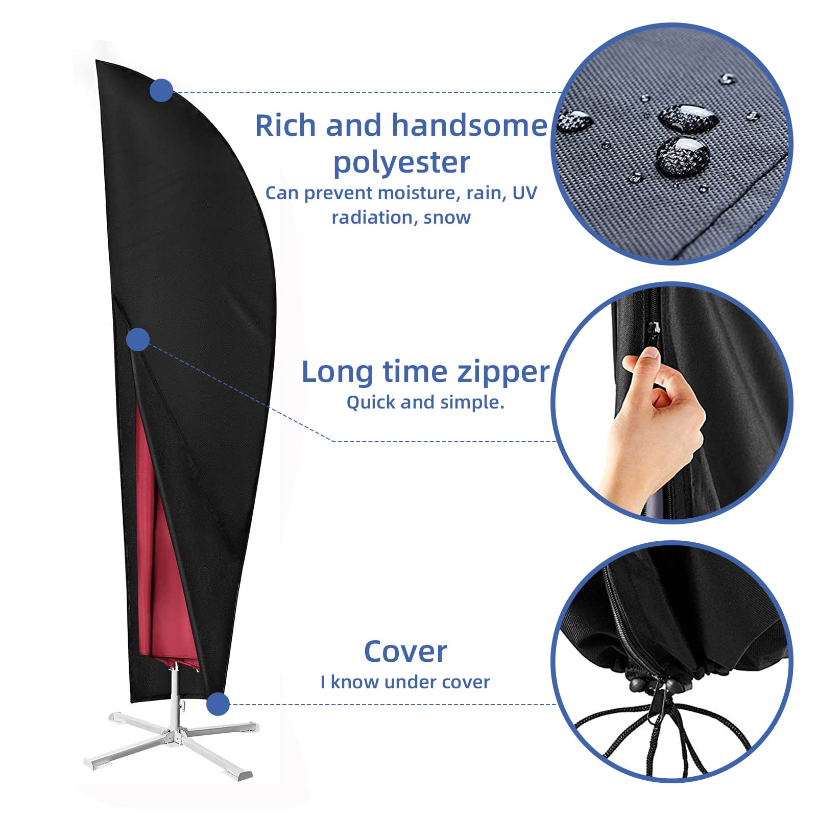 Housse De Protection Parasol Déporté 280 Cm – Imperméable Oxford 420D, Anti-Vent Avec Tige Télescopique Noir